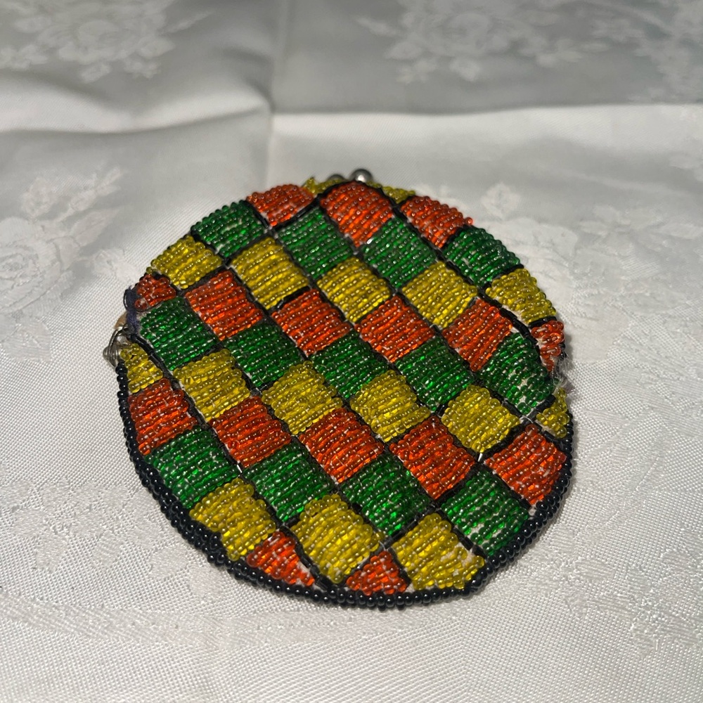 Vintage 1960s Made In Korea Hand Micro Beaded Coin Purse Clasp Wallet Multicolor